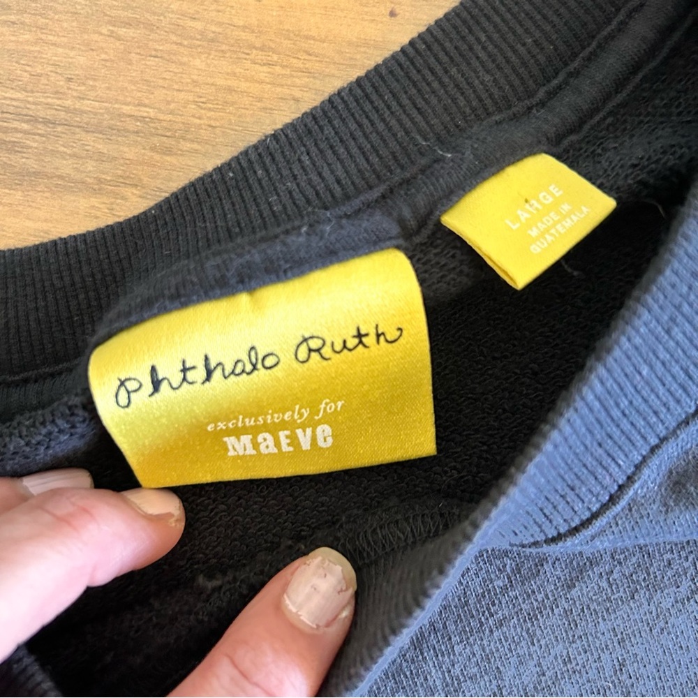 Anthropologie Maeve french Black Sweatshirt wide arm Phthalo Ruth bonne anné L - Picture 5 of 5